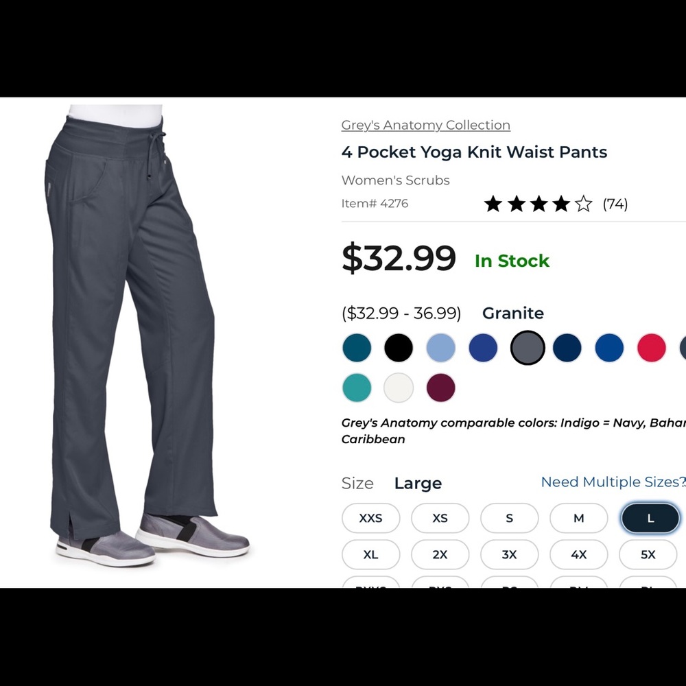 Greys Anatomy yoga style scrub pants